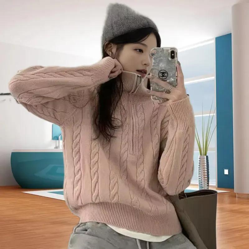 Thickened Retro Autumn and Winter New Knitted Sweater Thick Needle Twist Half Zipper Sweater Women's Coat Women's Trend