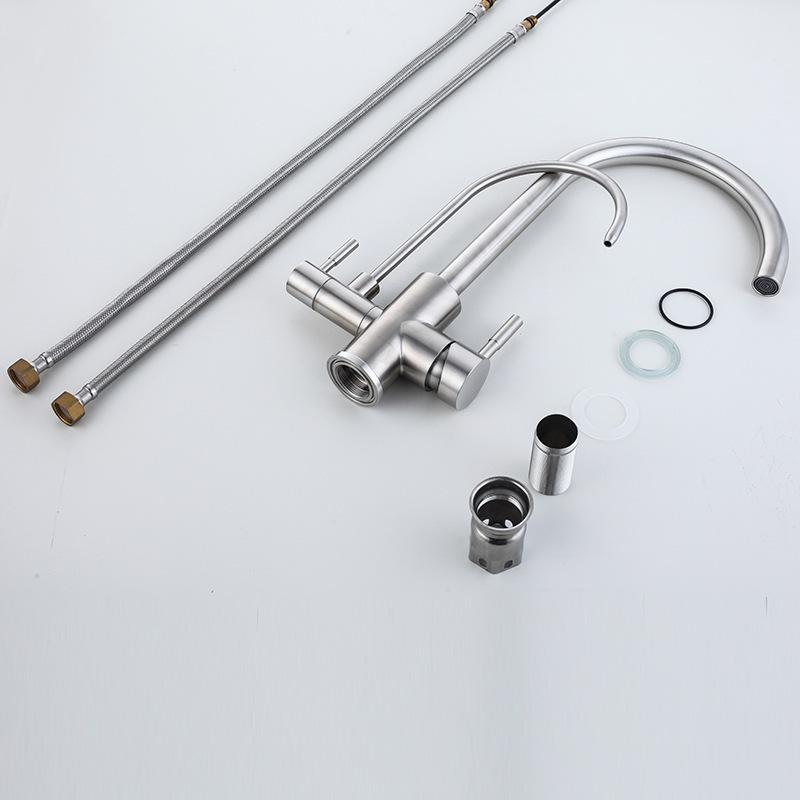 Nickel 304 Stainless Steel  Kitchen Sink Faucet Pure Water Filter Dual Handle Hot and Cold Drinking Water Mixer Taps Crane