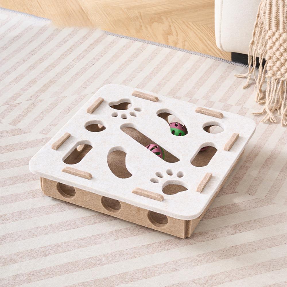 

Decompression Interactive Cat Toy With 3 Bell Balls Cat Exercise Toy Interesting Cat Maze Toys Cat Square / White+Camel