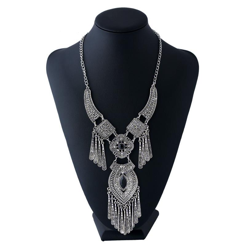 Style Simulation Ethnic Gemstone Decoration Women Necklace With Design Tassel