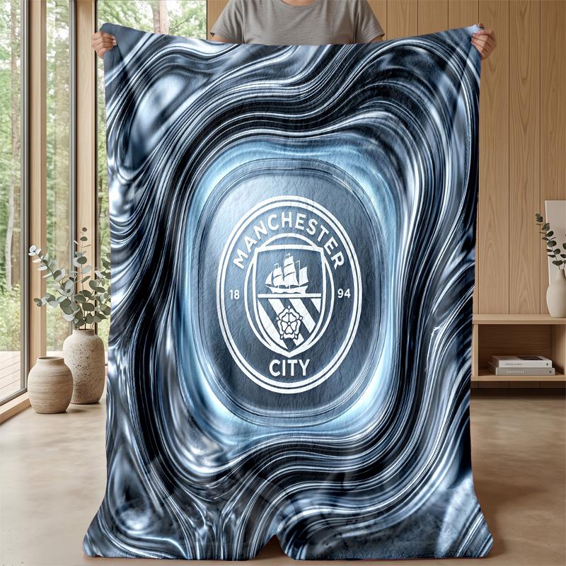 Couverture sur le thème de Manchester City Couverture douce en flanelle Couverture jetée pelucheuse Couverture douillette pour canapé et lit pour la décoration de la maison