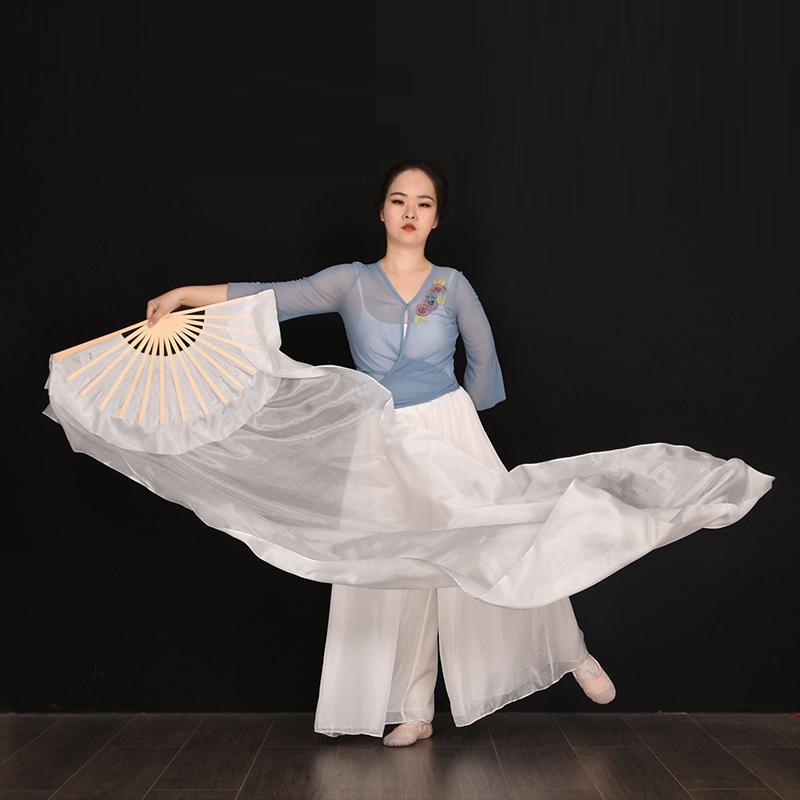 Gradient Silk Women Belly Dance Fan Practice Competition Props Stage Show Costume Accessory Hand Dye Flowy Extra Long 180Cm Fan
