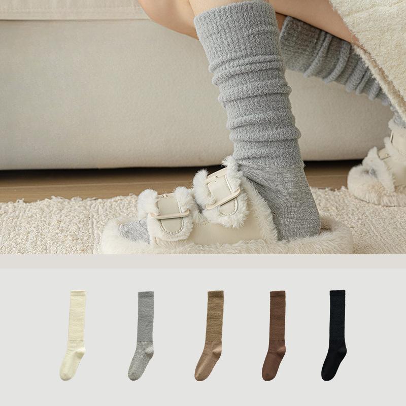 Female Spring and Autumn Micro Pressure Thin Leg Solid Color Preppy Long Leg Socks