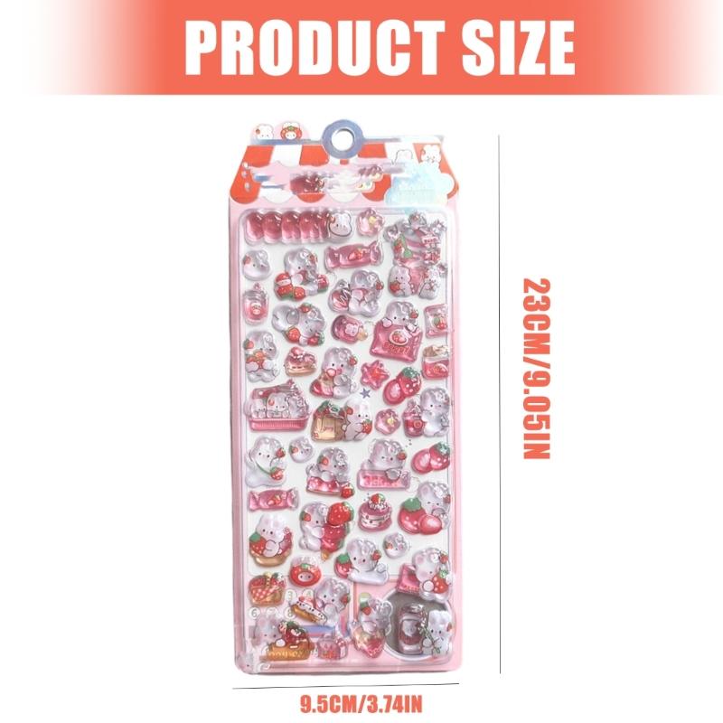 Cartoon Embossed Animal Adhesive PVC Sticker Kid Reward Sticker for Scrapbooking Journals Planner Photo Album Phone Case