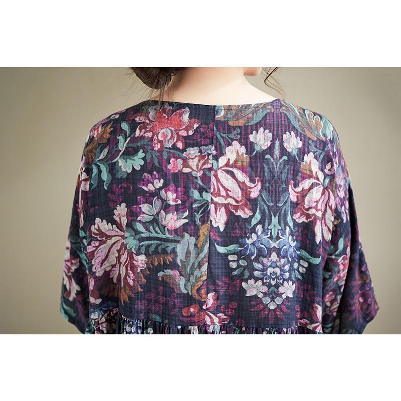 DIMANAF New 2026 Summer Beach Women Plus Size Lady Long Dress Loose Oversize Maxi Floral Print Cotton Vintage