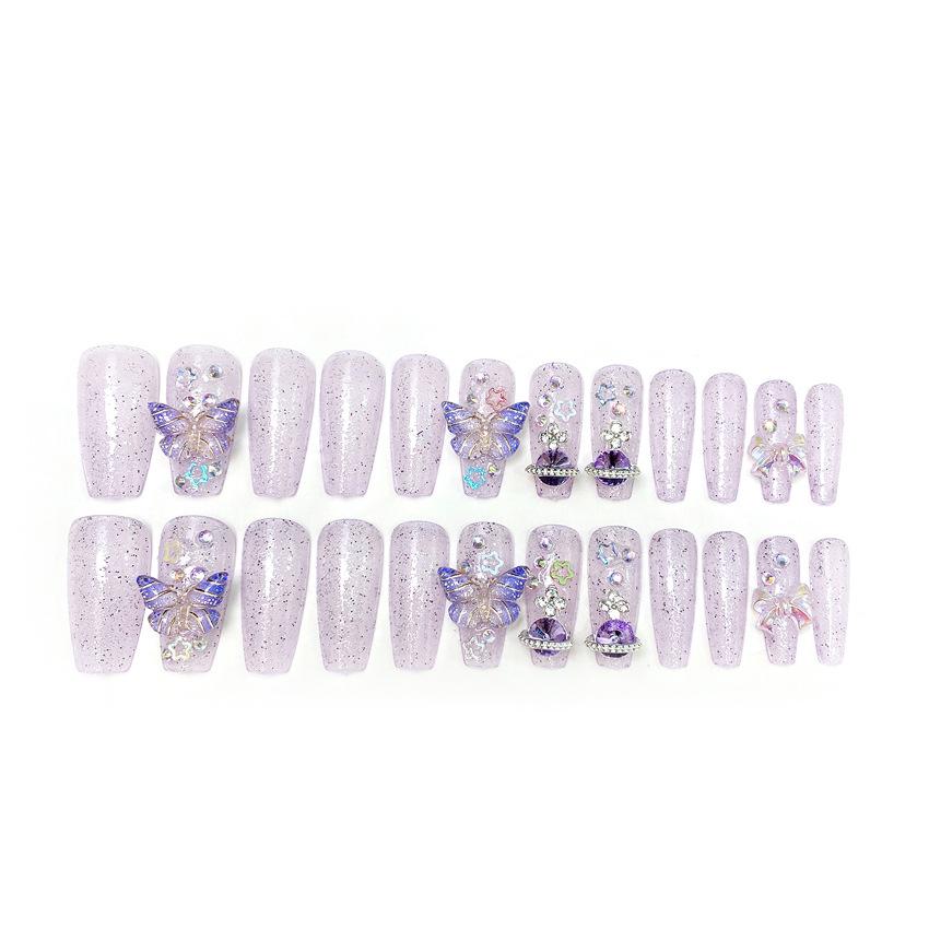 Medium Coffin Press On Nails with Rhinestones Designs Reusable Full Cover Glue On Fake Nails Press Ons Artificial False Nails Stick On Nails for Women