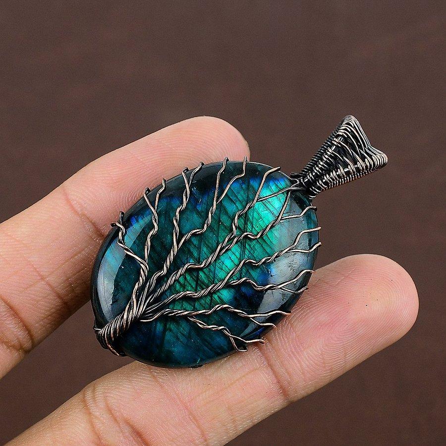Blue Labradorite Handmade Copper Wire Wrap Jewelry Pendant 2.29" M6i31