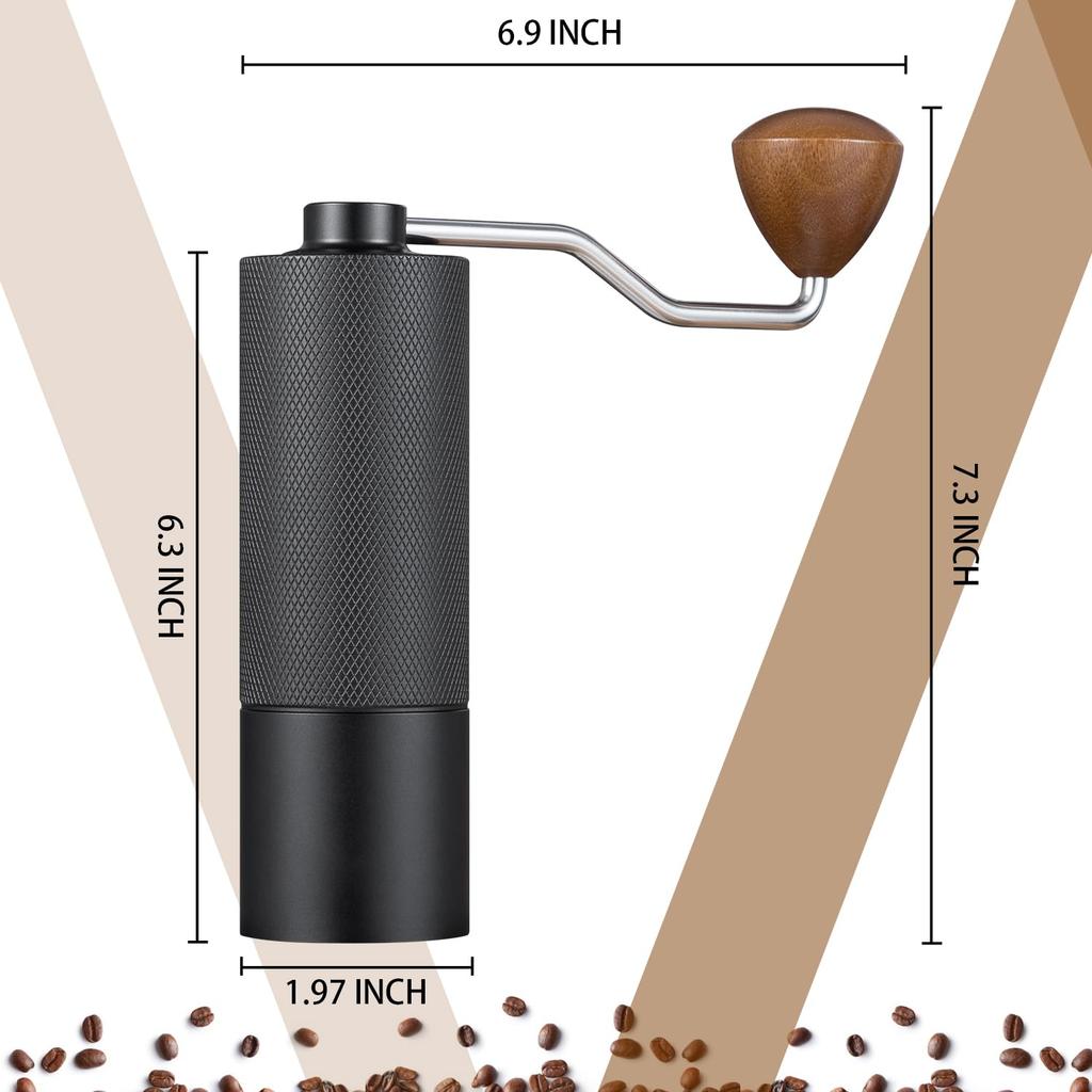 Manual Coffee Grinder with 25g Capacity, Stainless Steel Burr and Wooden Handle, for Home, Office, Camping, and Hiking (Black)