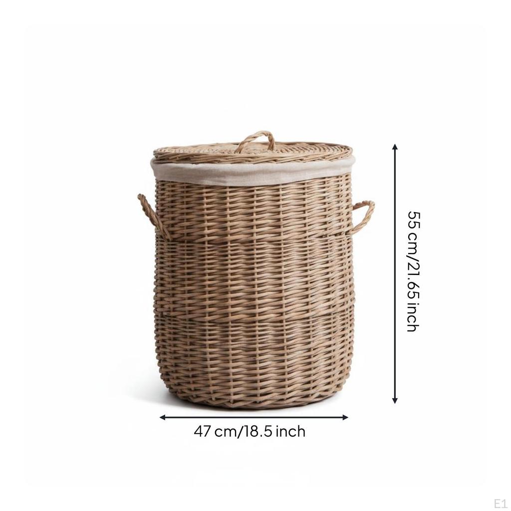 Woven Laundry Hamper Snug Lid Wicker Basket Handmade Lidded