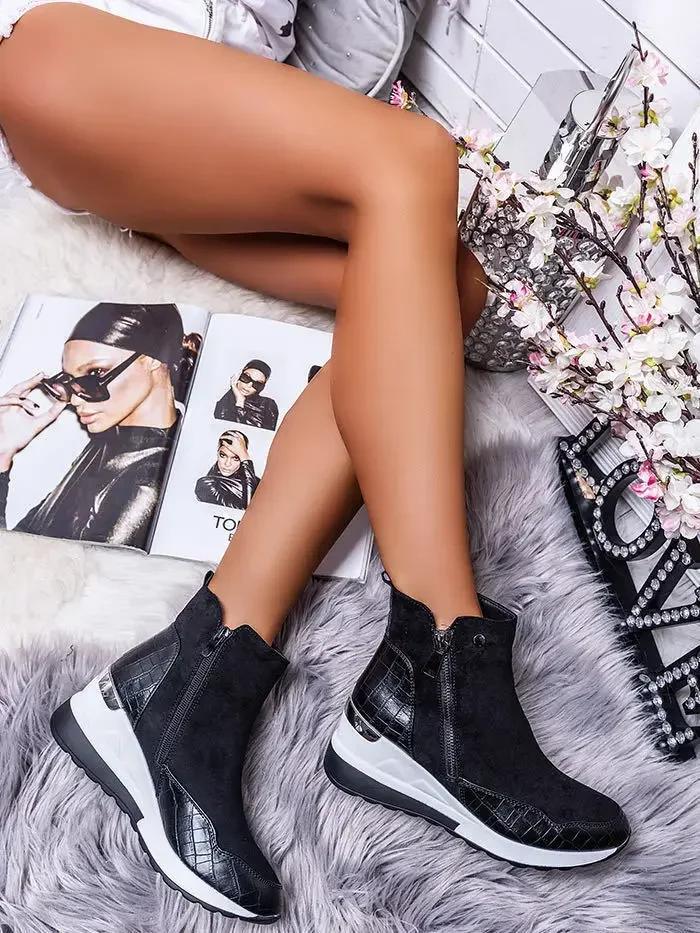 Fashion Shoes Women Sneakers Plus Size 43 Wedges Heels Ladies Ankle Boots Casual Shoes Non-slip Zipper Leather Female Footwear