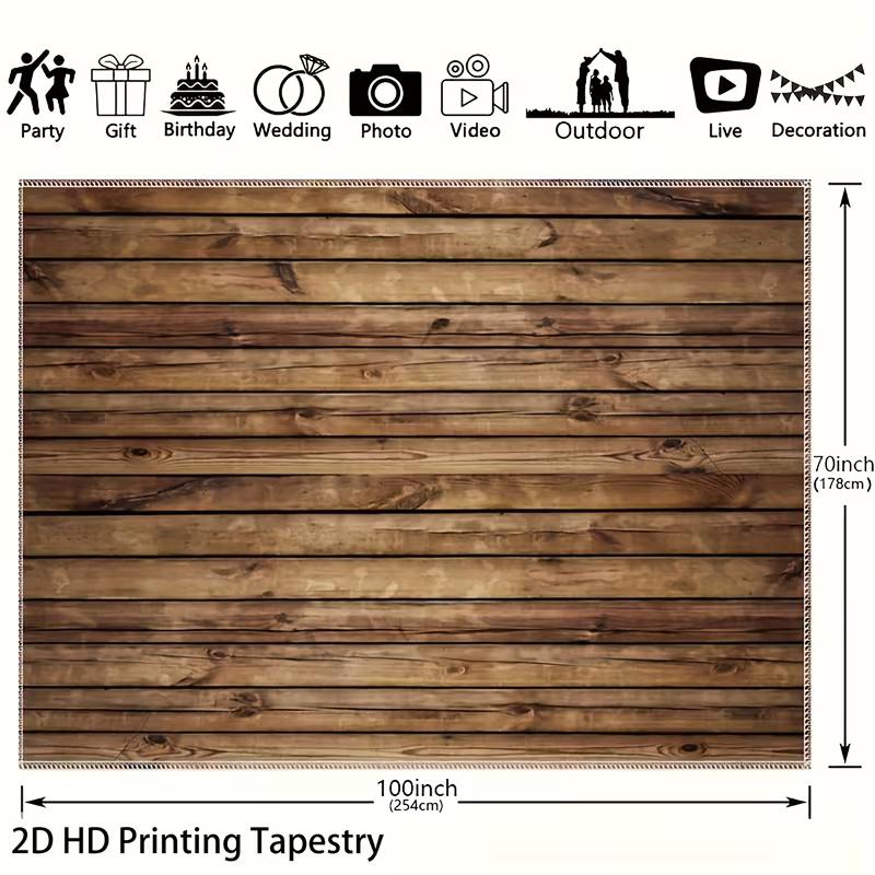 2D Rustic Wooden Texture Tapestry, Farmhouse Style Wood Plank Backdrop