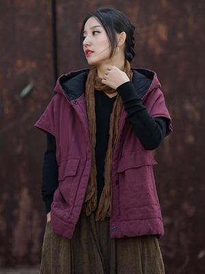 Women's Winter Quilted Vest: Thickened Cotton Linen, Vintage Artistic Style