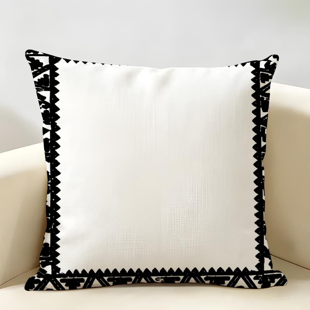 Geometric Embroidery Cushion Cover Natural Linen Organic Fabric Double-Sided Printing Breathable Perfect For Home Decor
