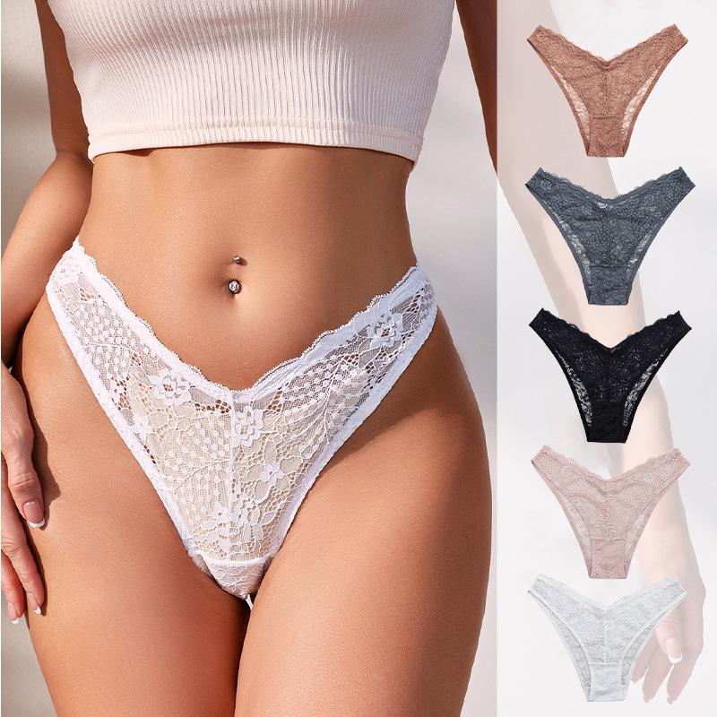 Sexy Underwear for Women Lace V-shaped Underwear Ultra-thin Breathable Women Briefs Low-waist Solid Color Women Underwear Plus Size Women Underwear