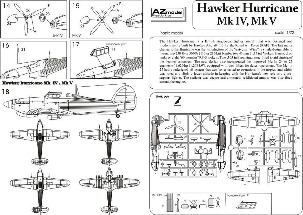 AZ Model British Hawker Hurricane 40mm Cannon Plastic Model AZM7306 1/72 Mk.4