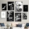 Painting Picture Dining Room Restaurant Decoration Coffee Wine Bread Kitchen Poster Black White Drink Food Canvas Print Wall Art