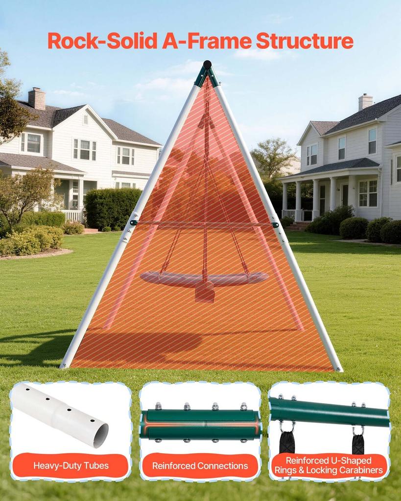 Swing Set for Backyard, 110 x 80 cm Swing Seat and Two Belt Seats, with Heavy Duty A-Frame Metal Stand, 318 kg Load Capacity, Reinforced with Spiral