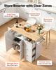 VEVOR Kitchen Island Cart with Solid Wood Top, 115 cm Width Mobile Carts with Storage Cabinet, Rolling Kitchen Table with Spice Rack, Towel Rack