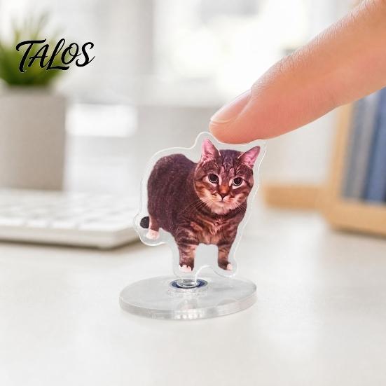 Talos 2D Flat Rotating Acrylic Cat Sign for Car Dashboard, Desk Decor, Cute Print Tabletop Centerpiece with Base Home Office, Interior Gift Lovers