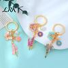 Zinc Alloy Keychain Pendant with Round Imitation Pearls, Flower Butterfly Enamel Charm Layered Key Ring, Pastoral Style Holder Accessory