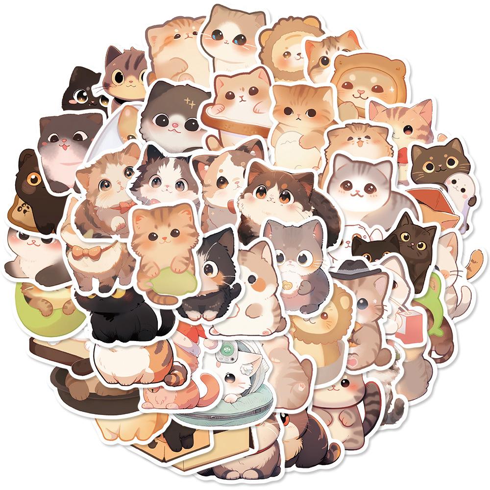 10/30/50pcs Cute Funny Cartoon Cat Stickers Animal Decals Decoration DIY Notebook Guitar Motorcycle Waterproof Graffiti Sticker