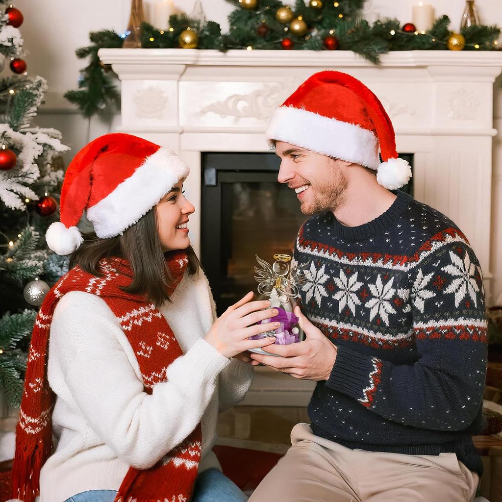 Preserved Flowers Rose in Glass Angel Figurines,Birthday Gifts for Women,Christmas Rose Gifts for Her Women Mom,Valentines Present,Purple Flowers for