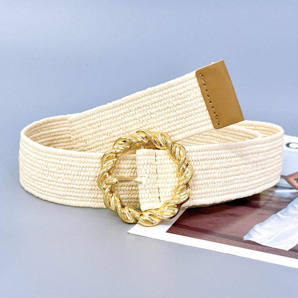 Chic Women's Woven Elastic Band Belt - Stylish PP Straw Waist Seal Accessory