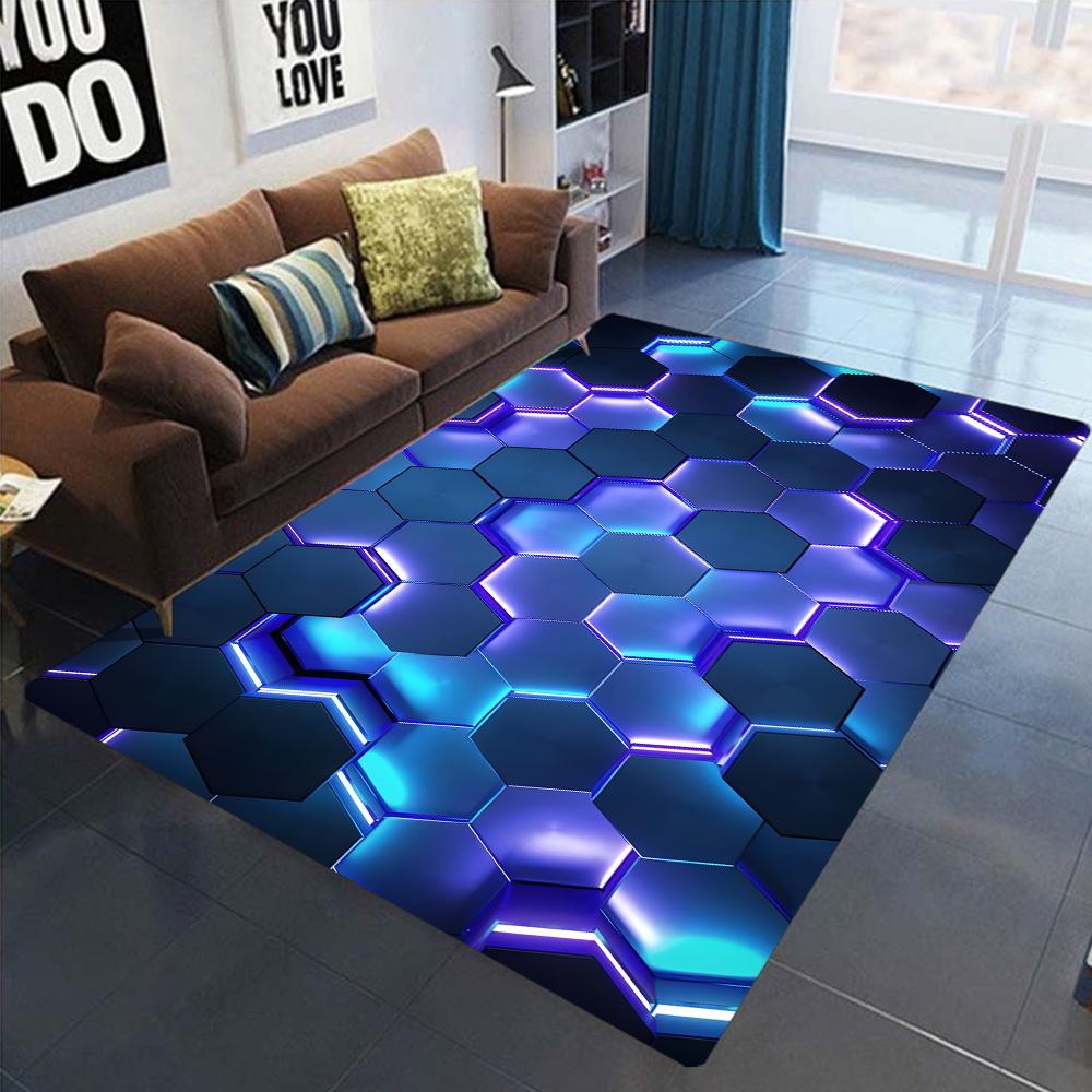 3D Geometric Carpet Neon Lights Rugs Hexagons Carpets for Home Play Gaming Room Decor Livingroom Bedroom Teens E-Sport Rug Mat
