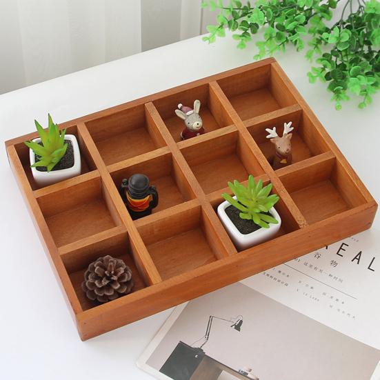 Úložný box s 12 mřížkami na dřevěné úložné potřeby Vintage velkokapacitní organizér pro prádelník