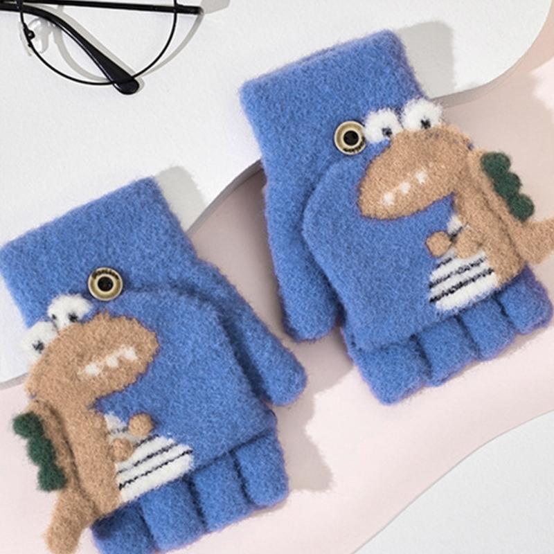 Convertible Gloves Winter Half Finger Mittens Stretchy Knit Half Finger Gloves with Soft Cover for Kids Teens Kawaii