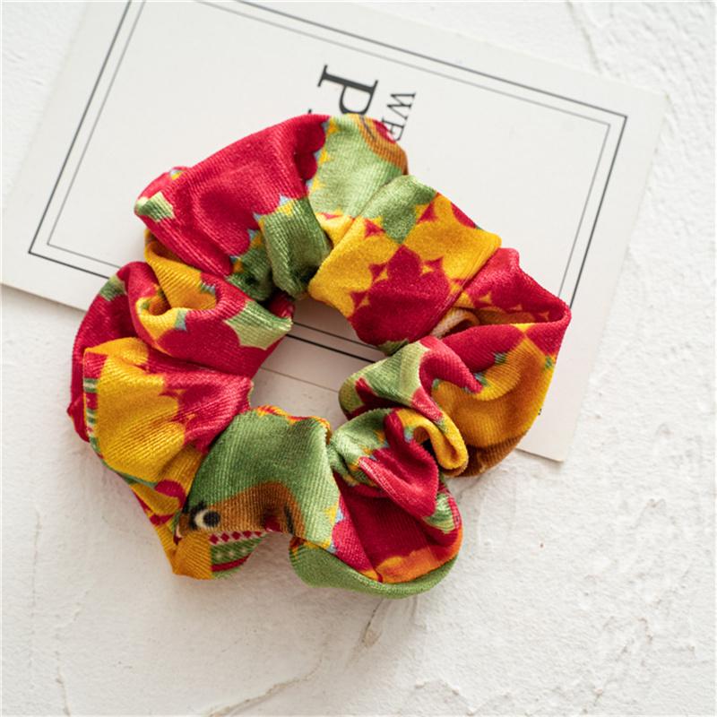 30pcs  Women Hair Scrunchies Christmas Print Corduroy Cloth Hairbands Lady Girls Ponytail Hair Ties Accessories