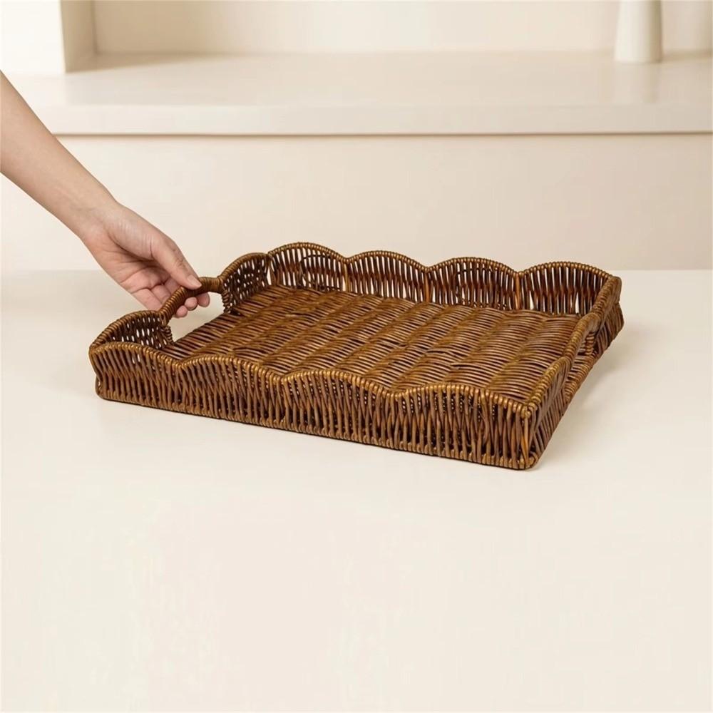 Imitation Rattan Food Serving Tray Rectangular Woven Decorative Platter Remote Control