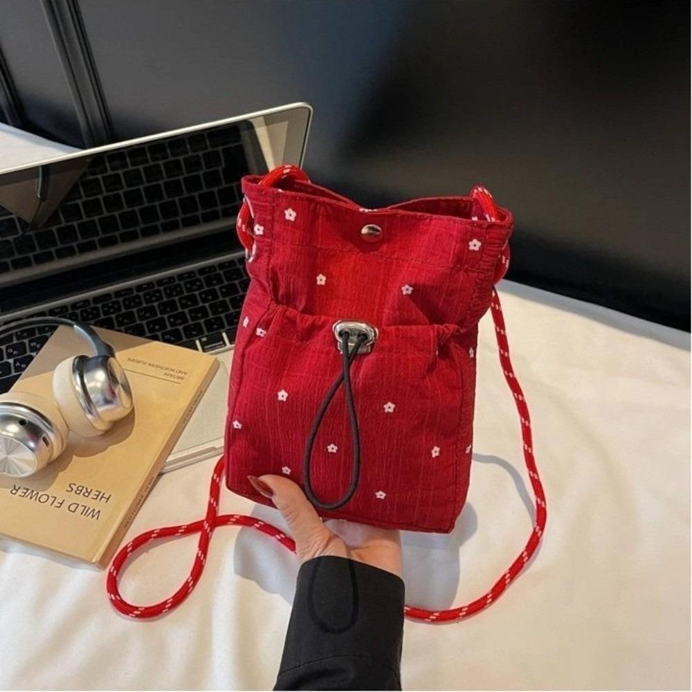 Fashion Lightweight Crossbody Bag Korean Version Flower Printed Shoulder Bag Solid Color Phone Bag Women