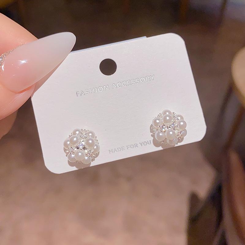Kolczyki z pereł igiełkowych S925 Silver Needle Flower dla kobiet - luksusowy, modny koreański styl