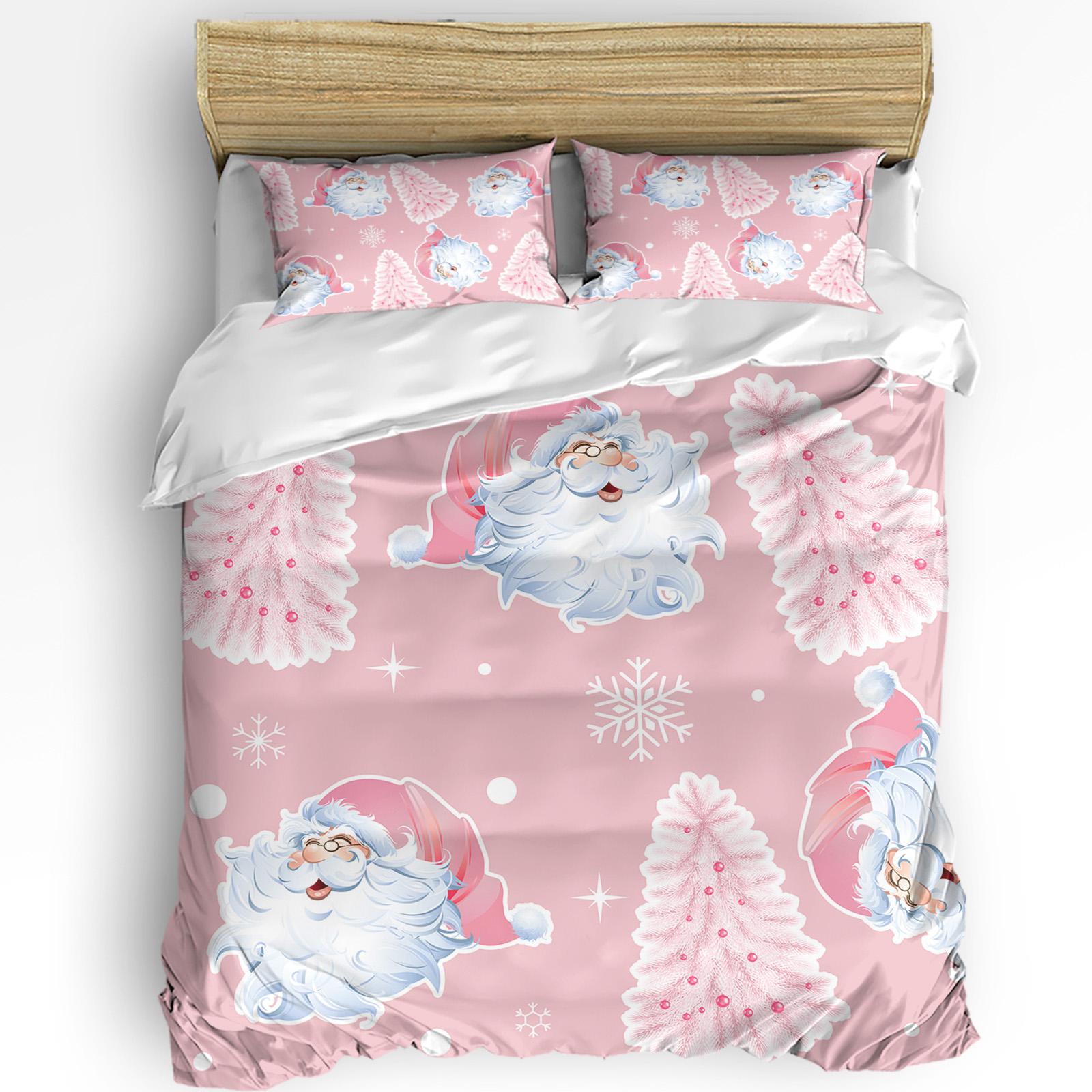 

Christmas Snowman Pink Christmas Tree 3pcs Bedding Set For Double Bed Home Textile Duvet Cover Quilt Cover Pillowcase EU single(135x200cm)