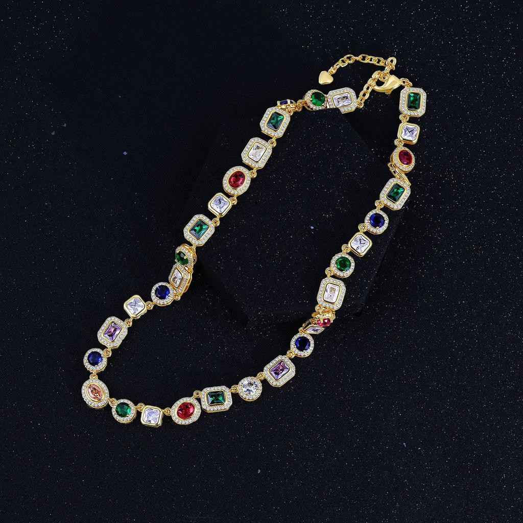 Hip Hop Men'S Cuban Chain Necklace Cool Domineering Color Peach Heart Rhinestone Neck Chain Collarbone Chain