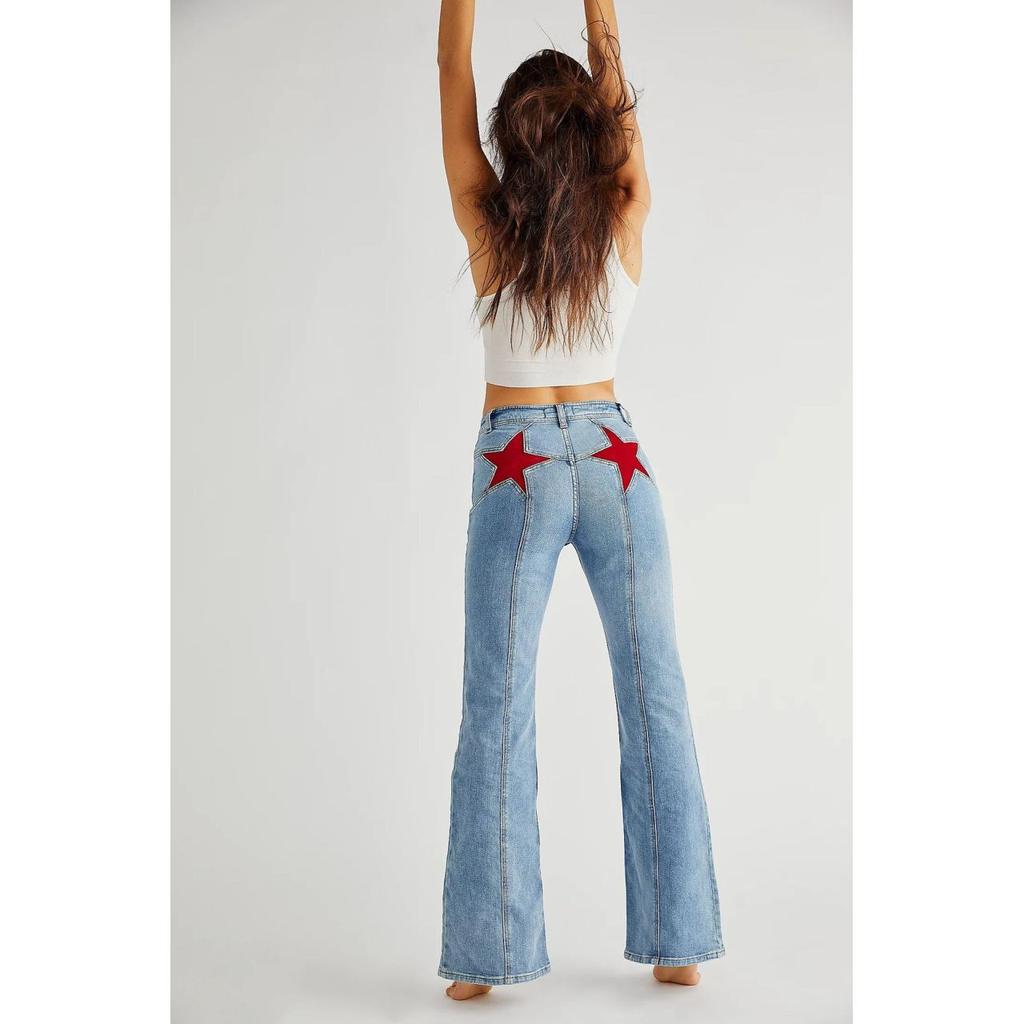 Five-Pointed Star Pattern Skinny Stretch Straight Leg Women's Jeans
