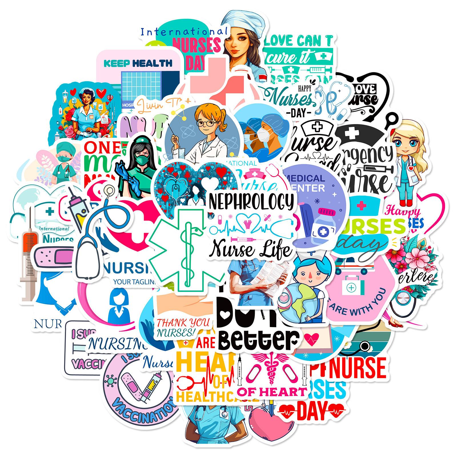 

50 Tribute To Angels In White International Nurses Day Stickers Healthcare Workers Notebook Luggage Water Cup Stickers