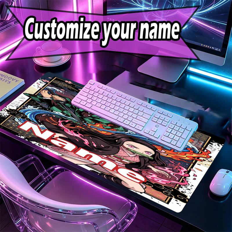 Custom Name Personalized Demon Slayer Anime Pattern Mousepad, Laptop PC Desk Mat, Decorative Desk Mat for Home Keyboard Pad Gift