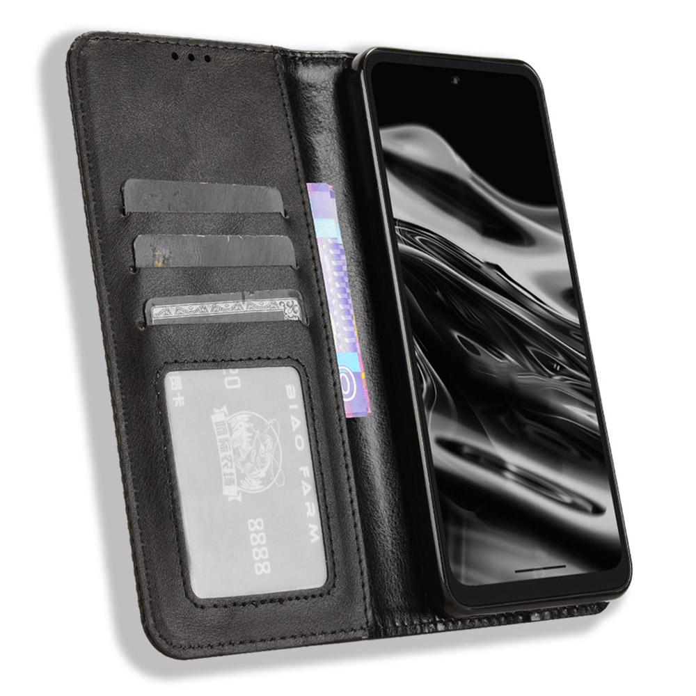 

For XREAL Beam Pro Leather Case Wallet Stand Retro Texture Phone Cover Black