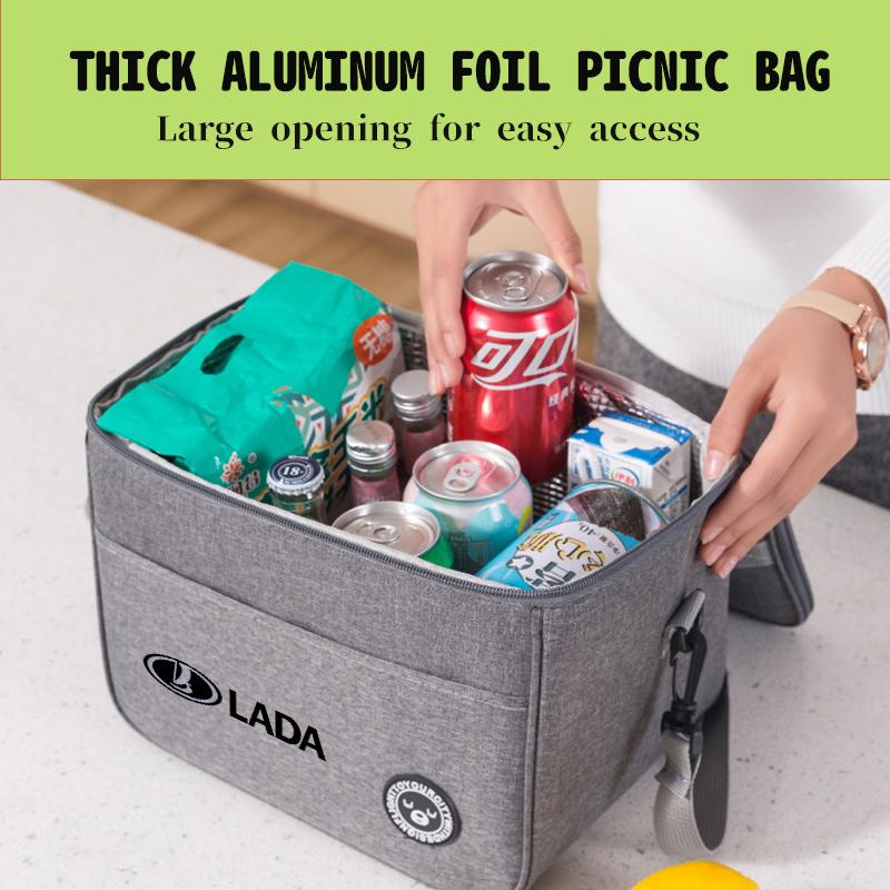 Portable Lunch Bag Thermal Box Durable Car Logo Lunchbox Shoulder Strap Insulated Case For Lada Niva Vesta Granta Riva Samara XDQA3