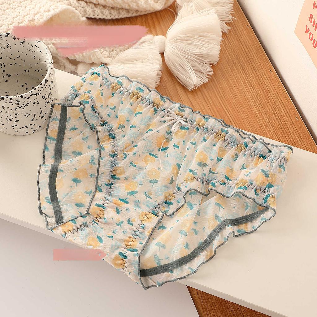 Pure Desire Lace Mesh Small Floral Panties Sexy Sweet Breathable Mid Waist Triangle Women’s Panties