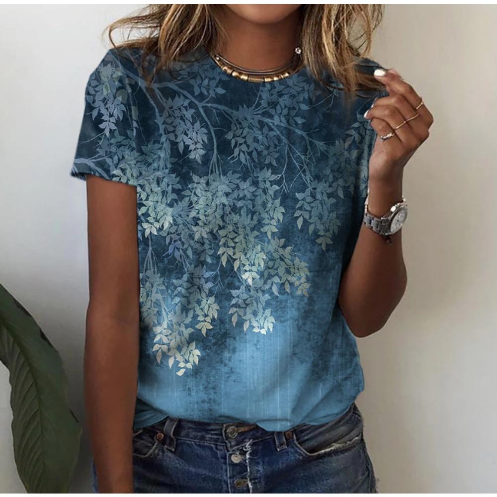 Fashion Women Flower Pattern Print T Shirt Funny Casual O-neck Short Sleeves T-shirt Summer Female Tee Shirt