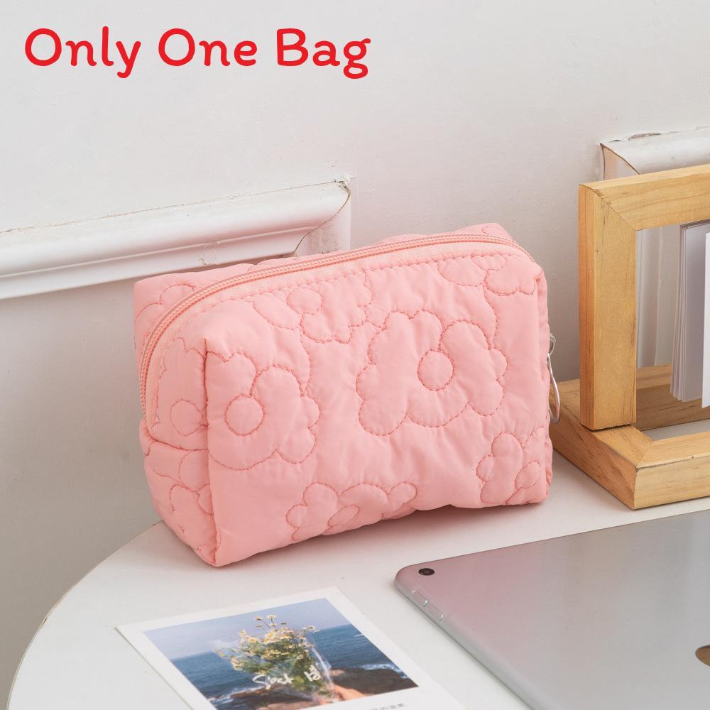 Borsa per cosmetici in poliestere color caramella con design impermeabile per uso quotidiano