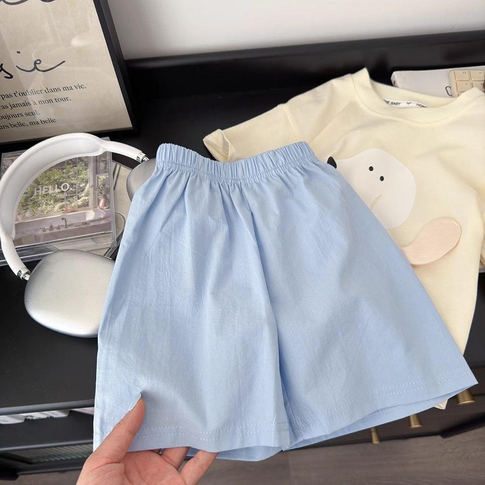 Girls Cotton Short Sleeve Set Cute 3D Puppy Cartoon Shorts Casual Two Piece Outfit Stylish Summer Kids Clothing
