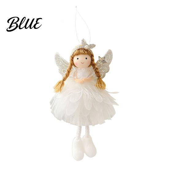 Angel Doll Decorations Pendant with Lace Mesh Skirt And Glitter Wings Decorative Holiday Tree Pendants Christmas Hanging Ornament for Home