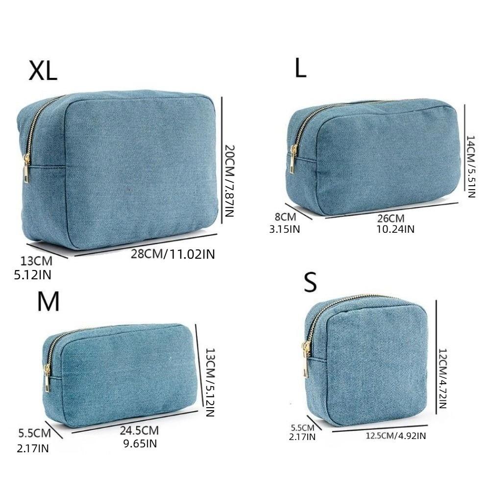 4 Sizes Blue Denim Cosmetic Pouch with Zipper Ladies Makeup Bag Jean Toiletry Case for Women