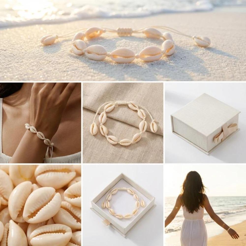 Handgefertigte verstellbare Muschelarmbänder für Damen, Vintage gewebter Sommer-Strandschmuck, Mode lässiges böhmisches Armband Geschenke