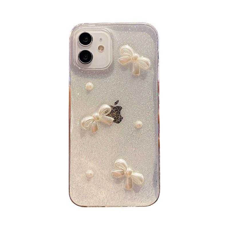 Ins Glitter Mobile Phone Case for Apple 17 Promax Bow Pearl for IPhone 16 Glue Light Luxury Women’s Model