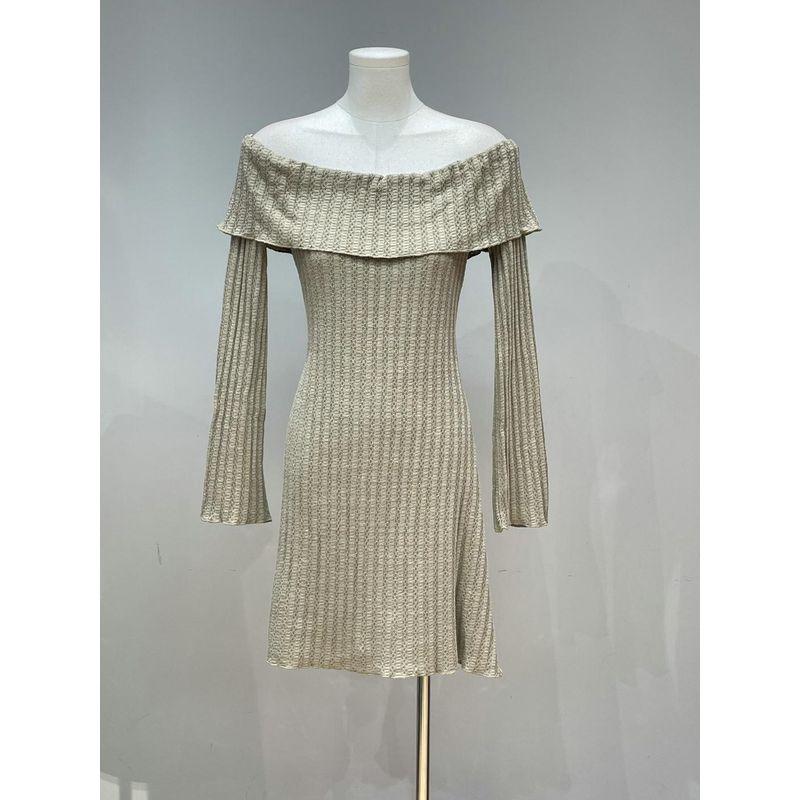2025 Spring New Arrival Australian Single by Together Fashion off-Shoulder Long Sleeves Knitwear Knitted Dress Female